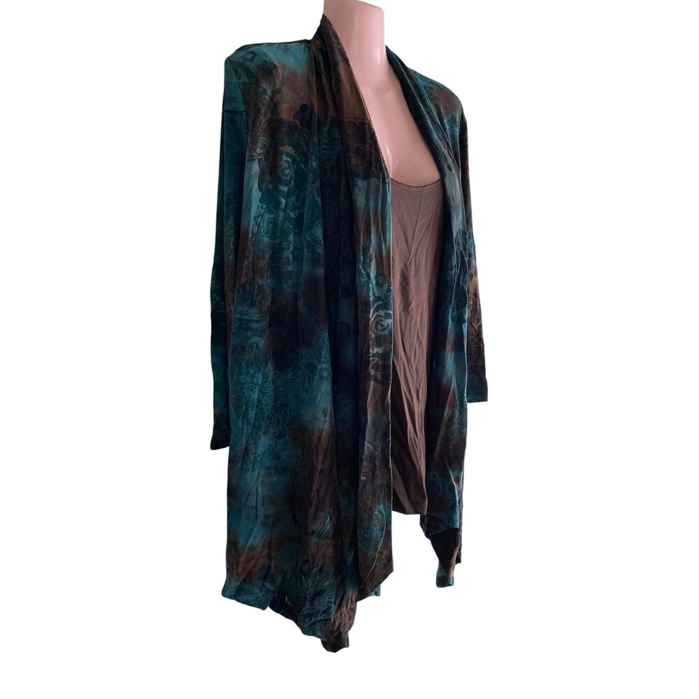 Sami + Jo Tunic Top Womens XL Blue Brown Paisley Open Front Layered Cardigan - Picture 2 of 6